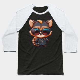 Kawaii Racoon with Sunglasses Baseball T-Shirt